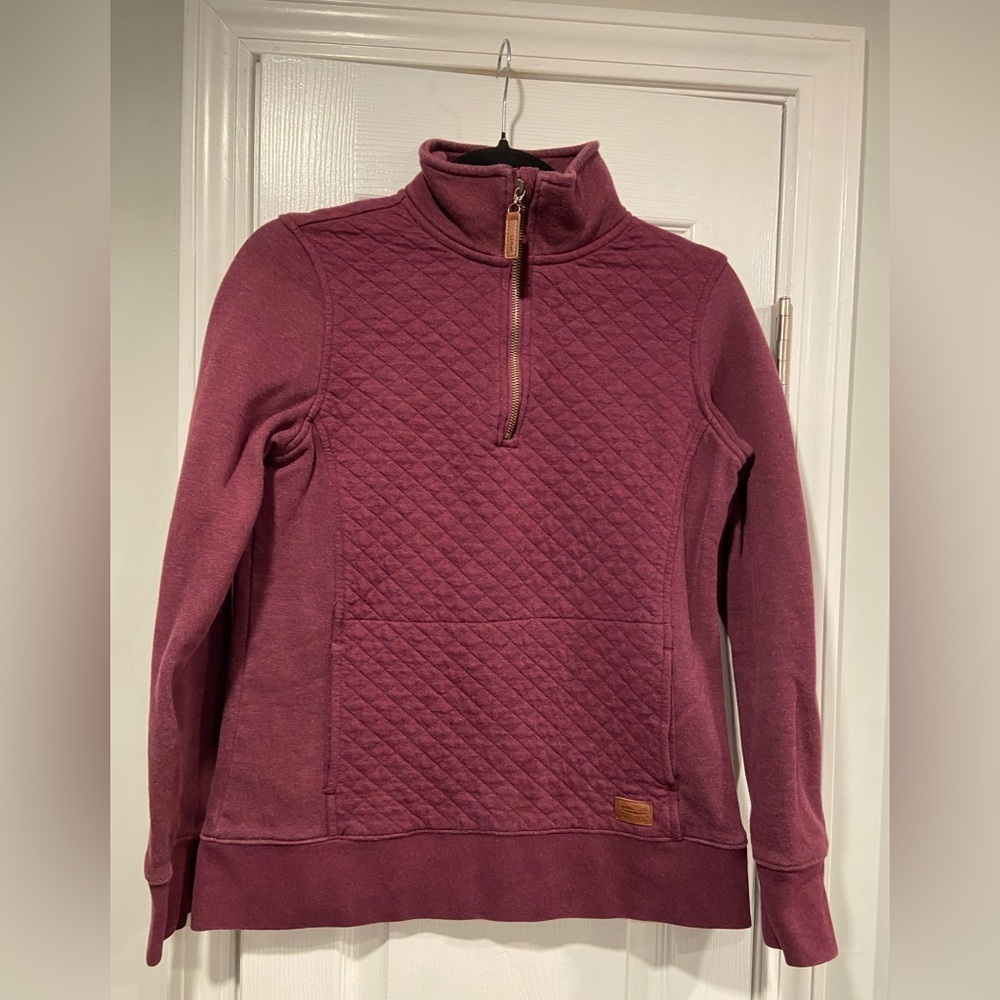 L.L. Bean Size XS Burgundy Quilted Mock Neck Quarter Zip Sweatshirt Leather Pull